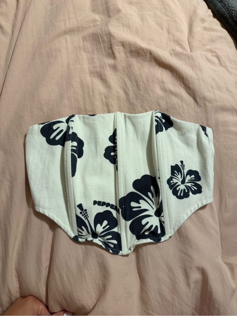 Peppermayo off White and navy Floral Strapless corset Crop Top sz 4